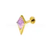 Brinco Stud de Liga de Titânio Banhado a Ouro com Zircônia em Forma de Losango f136 Stud para Piercing na Orelha com Rosca Interna de Titânio g23 Cabeça de Joia para Piercing Cartilagem da Orelha