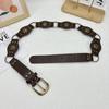 Cinturón retro desgastado de moda Estilo étnico bohemio para mujer Hebilla de metal Costura especial de comercio exterior Cinturón versátil
