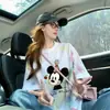 Camiseta de Algodão Puro com Estampa de Desenho Estilo Americano de Manga Curta para Mulheres, Verão com Design Solto Mickey Branco Top Dopamina para Mulheres