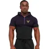 Ropa Deportiva para Hombre con Media Cremallera, Capucha, Ajustada, Dos Tonos, Bloques de Color, Transpirable, Secado Rápido, Corte Delgado, Elástica, para Entrenamiento Físico