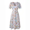 Vestido de playa de diseño propio transfronterizo Amazon verano nuevo bohemio estampado vestido de cuello en V punto toma real