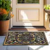 Tapete de Piso de Azulejo Floral Retrô Estilo Americano Transfronteiriço para Entrada, Resistente a Manchas e Fácil de Manter, Tapete de Entrada de Veludo Cristal Doméstico