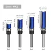 Conjunto de 14 Peças com 6 Cabos, Haste de 1/4, Faca de Acabamento Prata-Azul, Faca Reta com Rolamento, Fresas para Marcenaria, Faca de Chanfro, Acessórios com Rolamentos Duplos