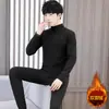 Ropa interior térmica de terciopelo para hombres y adolescentes, sin costuras, cuello medio de Rong, ropa de otoño, traje de pantalones largos para hombre