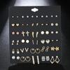 Conjunto de Brincos Pequenos com Flor e Pérola para Mulheres, Brincos Geométricos de Chave e Cadeado Incrustados com Diamante, Brincos de Chave de Joias Transfronteiriças