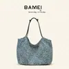 Bolsa Tote Feminina de Sarja Estampada de Leopardo de Um Ombro Grande Capacidade Casual para o Trabalho Moda Versátil Tendência Retrô Nova Leve