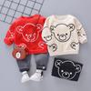 2024 outono e inverno cartoon toalha bordado urso cabeça forrado de lã terno infantil pulôver coletes roupas masculinas e infantis uma geração de cabelo