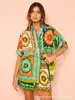 Conjunto de Camisa de Manga Corta y Shorts Primavera Verano Moda Europea Americana Amazon Ropa de Mujer Estampado Shorts Holgados Camisa de Manga Corta