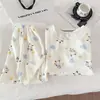 Venta Directa de Fábrica - Pijama de Verano para Mujer, Estilo Coreano, Estampado de Dibujos Animados Dulce y Lindo, Cuello Redondo, Algodón Nube, Artículo de Moda Tendencia Estilo Ins