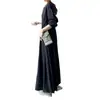 Exportación Ropa de Mujer Japonesa y Coreana Primavera y Otoño Explosiones Cuello Redondo Hebilla Manga Larga Vestido Color Liso Simple Conocimiento Vestido Largo Negro para Mujer