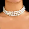 Collar Francés Apilado con Corazón de Perlas y Diamantes Completos, Elegante Collar Multicapa con Perlas de Imitación en Forma de Arroz, Joyería Transfronteriza Europea y Americana para Mujeres