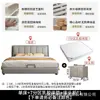 Cama de casal em couro macio com listras verticais estilo italiano em branco leitoso, design moderno minimalista de luxo leve para quarto principal, uso doméstico, cama de casamento