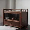 Juego de té de madera maciza de nogal negro norteamericano, soporte para tazas de té, estante de almacenamiento para tetera de arcilla púrpura, exhibición de mesa, estante de exhibición antiguo, estante de almacenamiento
