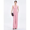 Conjunto de Verano: Traje de dos piezas moderno estilo europeo con top chaleco rosa con cuello en V y pantalones de pierna ancha