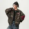 Sudadera Cardigan Camuflaje High Street Americana para Mujer y Hombre Primavera 2025 Retro Tendencia Marca Holgada Casual Sudadera con Capucha