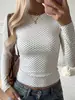 Roupas Femininas Transfronteiriças Europeias e Americanas Poá Gola Redonda Manga Longa Slim Fit Elástico Afinando Casual Retrô Pulôver Top Feminino