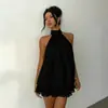 Ropa de Mujer Transfronteriza Europea y Americana de Vacaciones Adelgazante Sexy Espalda Descubierta Cuello Halter Corbata en la Cintura Top Falda Corta Esponjosa Vestido