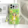 Adecuado para funda de teléfono Apple 17PROMAX, fondo verde, mariposa coqueta, conejo, flores tridimensionales, funda rígida iPhone 18 15