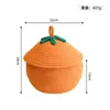 Cesta de Armazenamento de Cogumelo Tecida Colorblock de Corda de Algodão com Tampa à Prova de Poeira Cesta de Armazenamento de Lanches para Desktop Organizador de Utilidades Cesta de Armazenamento