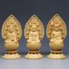 Madera de Ciprés Tallada Asiento de Loto Figuras de los Tres Santos Buda y Bodhisattvas Adornos de Estatua de Buda Santo Patrón del Zodiaco Buda del Nacimiento Hogar