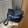 Bolsa Transversal Dobrável Nova de Nicho Transfronteiriça para Mulheres, Bolsa de Ombro em Jeans Vintage Desgastado, Bolsa Tote Casual da Moda para Compras