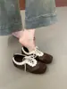 Zapatos Casuales de Bloques de Color Encaje Estilo Retro Coreano First Encounter Season para Mujer 2026 Nuevo Estilo Otoño/Invierno Ocultos para Aumentar la Altura
