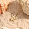Collar de acero inoxidable más vendido transfronterizo, serie oceánica, diseño de estrella de mar con goteo de aceite, elegante y con estilo, chapado en oro de 18 quilates, collar impermeable para mujer