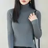 Estilo elegante y sofisticado: Suéter de punto 100% algodón puro, suéter de cuello alto para mujer, prenda base de manga larga para otoño e invierno, cálido y entallado