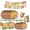 Set de vajilla desechable con diseño de madera y temática de animales, mantel y decoraciones transfronterizas para fiestas de cumpleaños infantiles