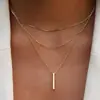 Colar Europeu e Americano Transfronteiriço Mais Vendido com Camadas, Colar Feminino Simples e Estiloso com Pingente de Barra de Metal Osso de Cobra