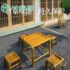 Juego de Mesa y Sillas de Bambú Retro para Patio Exterior Balcón Casa de Té, Mesa y Sillas de Té Tejidas de Bambú Vintage, Muebles de Bambú