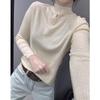 Moda Outono e Inverno Tricô Jacquard de Manga Longa Feminino Slim Tricô Gola Alta Meia Camisa Base Top com Recorte