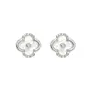 Pendientes de Botón Exquisitos de Moda Estilo Coreano Trébol de Cuatro Hojas con Circonita Pequeña Accesorios para Pendientes de Gama Alta Nicho Pendientes de Aguja Plateada Versátiles para el Temperamento
