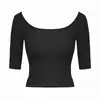 Camiseta Dopamina Feminina Simples e Versátil com Gola U e Manga Média, Top Esportivo Curto de Manga Curta Slim