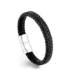 Pulseira de Couro Trançado Haiteng Fivela Magnética de Aço Titânio Pulseira Corda de Couro Pulseira de Aço Titânio Pulseira Atacado Hs-017