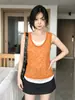 Camisola de punto naranja de imitación de dos piezas para mujer, estilo fino de verano, prenda exterior adelgazante, top sin mangas súper elegante