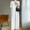 Vestido de Punto Negro Elegante Estilo Francés de Manga Corta para Mujer, Moda Minimalista, Primavera 2025