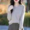 Suéter de malha de algodão puro, novo para primavera e outono, gola V, estilo coreano, cor sólida, solto e versátil, blusa base fina para mulheres