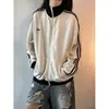 Chamarra a rayas de bloques de color, unisex, colección de otoño, cárdigan de punto texturizado, sudadera con cuello alto, atuendo de pareja estilo americano, top estilo preppy