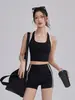 Conjunto Nuevo de Ropa de Yoga para Mujer 2026, Top Deportivo Tipo Racerback con Bloques de Color y Shorts, Conjunto de Dos Piezas para Fitness Pilates Entrenamiento