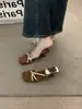 Sandalias de Tira Fina Doradas con Tacón Grueso Estilo Francés de Nicho Zapatos de Hada 2026 Nuevos Zapatos Romanos de Tacón Alto para Combinar con Vestidos
