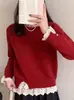 Top de Ganchillo de Encaje Patchwork Tejido 2026 Otoño Moda Versátil Camisa Base Suelto Delgado Jersey