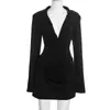 C25Ds305 Vestido Mini Elegante de Color Puro con Cuello Solapa y Pliegues para Mujer, Otoño e Invierno Europeo y Americano