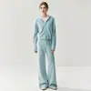 Nuevo conjunto de punto de cachemira para otoño e invierno, que incluye un cárdigan con capucha y cremallera y pantalones de pierna ancha con cintura elástica, una colección de moda para mujer