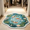 Tapete internacional, estilo quarto, caxemira sintética, design 3D de lago de carpas simulado, tapete para sofá de sala de estar, resistente a manchas e ao desgaste, capacho de entrada