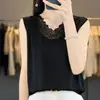Nuevo top de satén de verano para mujer, con ribete de encaje en V, top coreano de acetato de alta gama, adelgazante