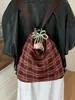 Bolso de Tote Retro a Cuadros de Nicho para Mujer Estilo Coreano Nuevo Estilo Universitario Bolsa para Viajar al Trabajo Mochila Casual de Gran Capacidad