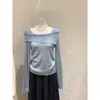 Top de malha off-shoulder com lapela diagonal estilo francês para mulheres, outono elegante macio e luxuoso suéter base