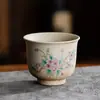 Juego de té de piedra de fuego azul y blanco, taza maestra, taza de té de cerámica rústica vintage, taza de té pintada a mano con diseño floral y de pájaros de tendencia nacional, artículo de regalo