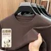 Suéter de malha listrado de manga curta masculino kaidingsen, outono e inverno fino gola redonda solto meia-manga camisa base